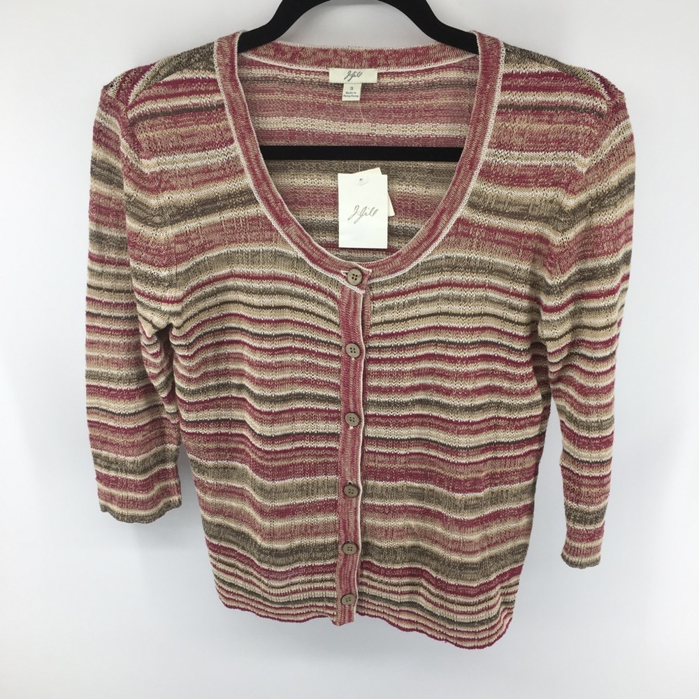 J Jill Cropped Striped Cardigan NWT